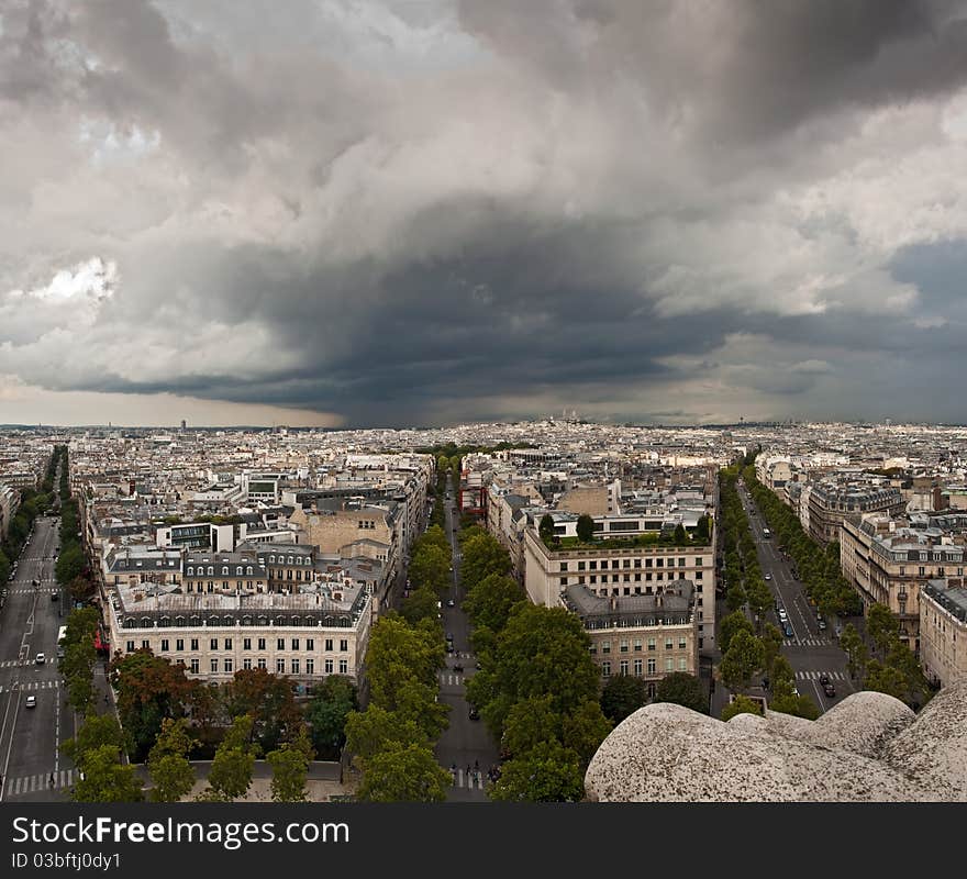 Clouds over Paris cityscape