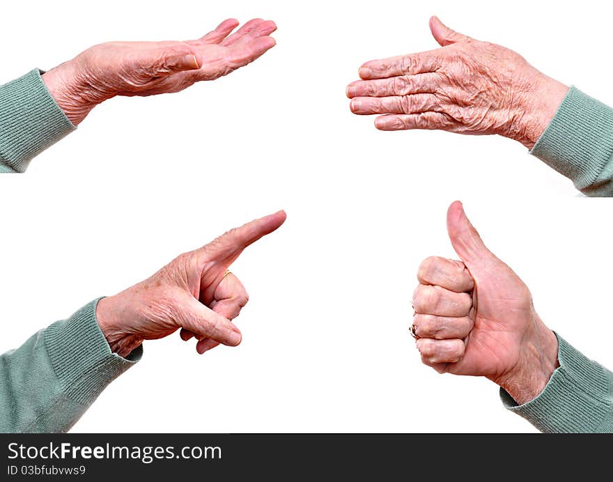 Senior woman's hand isolated on white