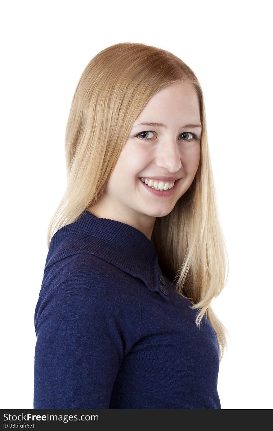 Young Beautiful Woman Smiles Happy At Camera.