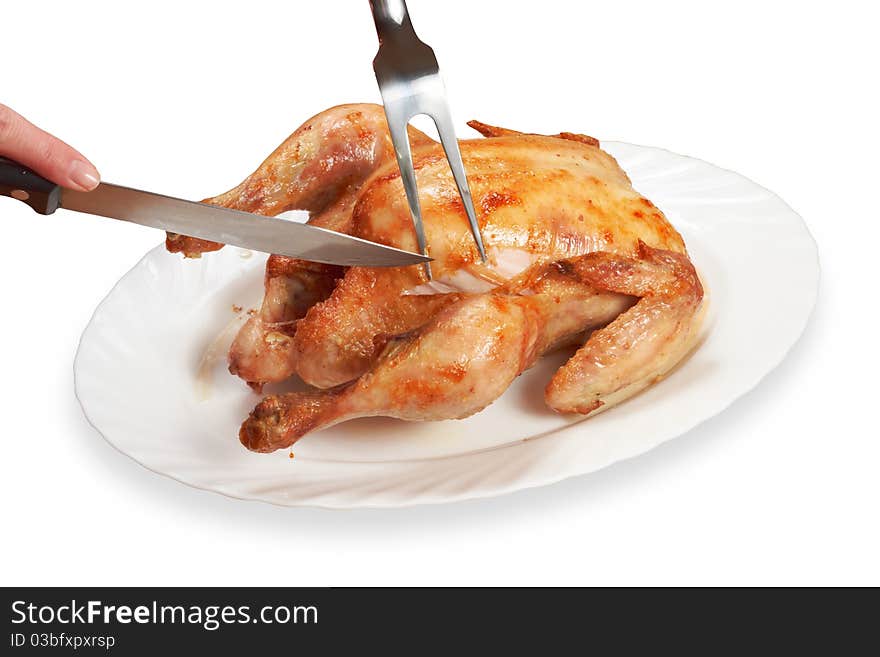 A process of cutting of grilled chicken