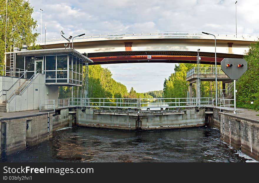 Closed sluice on Saimaa channel in Lappeenranta, Finland. Closed sluice on Saimaa channel in Lappeenranta, Finland