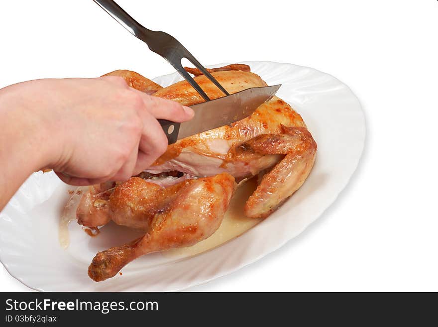 A process of cutting of grilled chicken