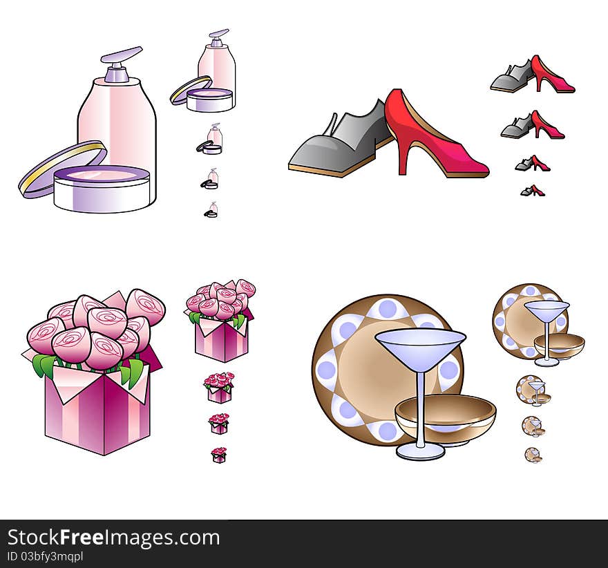 Vector Illustration of woman stuff icons in a different size. The icons look great even in a small resolution. Ideal for web shops and e-commerce.