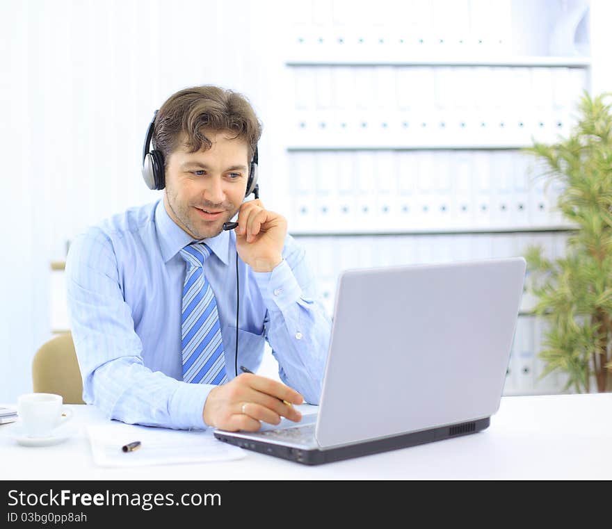 Closeup of a businessman with headset