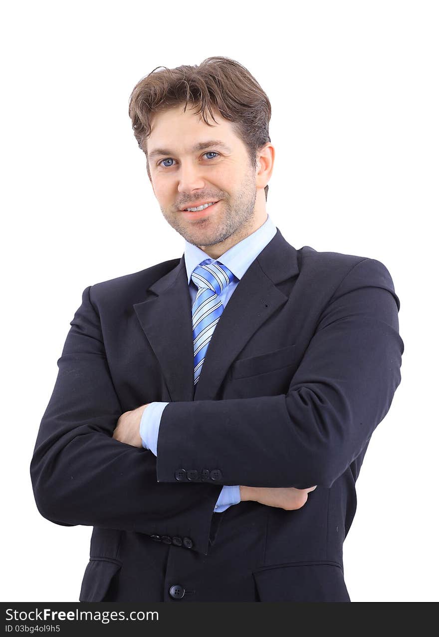 Isolated portrait of a senior executive businessman. Cheerful and in a suit