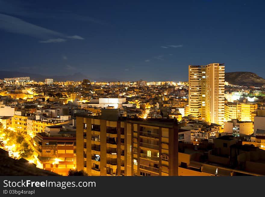 Night panorama city Alicante, Spain. Favorite places for vacation in winter.