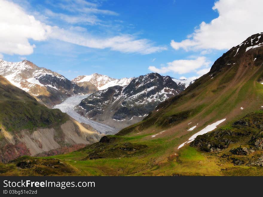 Gepatsch glacier in Austria, in the summer.