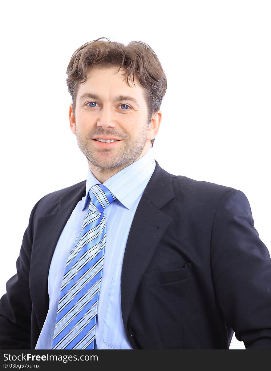 Isolated portrait of a senior executive businessman. Cheerful and in a suit