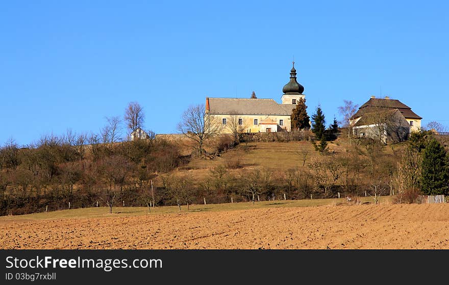 Church on the hill with sunny sky backround