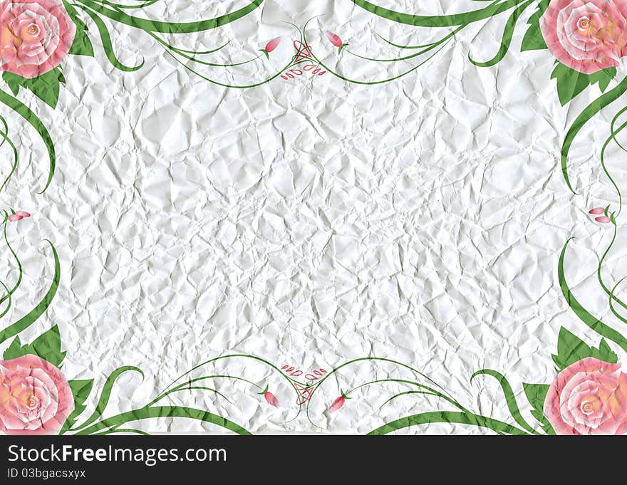 Crumpled Paper Texture background with roses decoration. Crumpled Paper Texture background with roses decoration