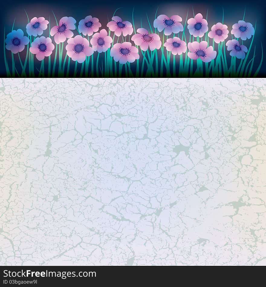 Abstract floral background with pink flowers on blue. Abstract floral background with pink flowers on blue