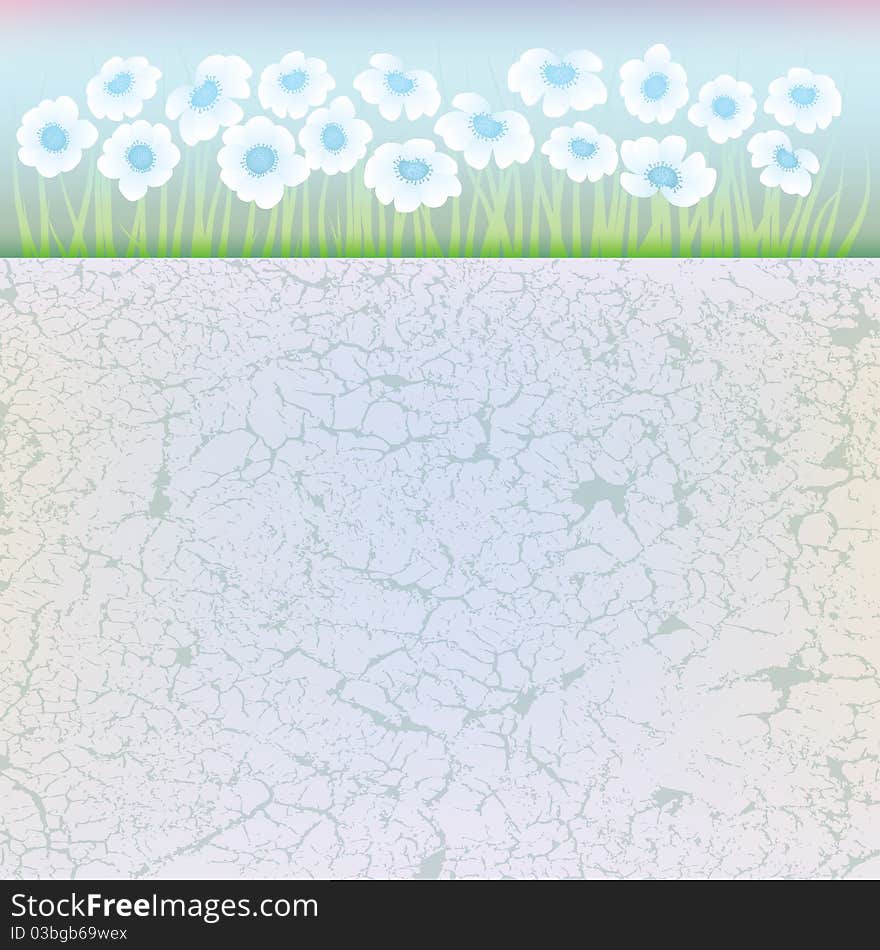 Abstract floral illustration with white flowers on blue