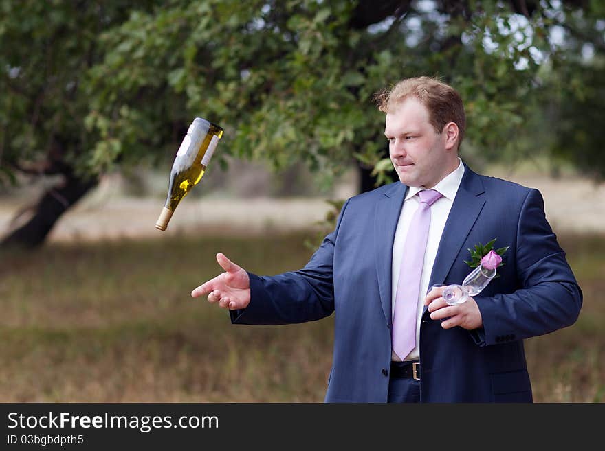 Smart man with the bottle