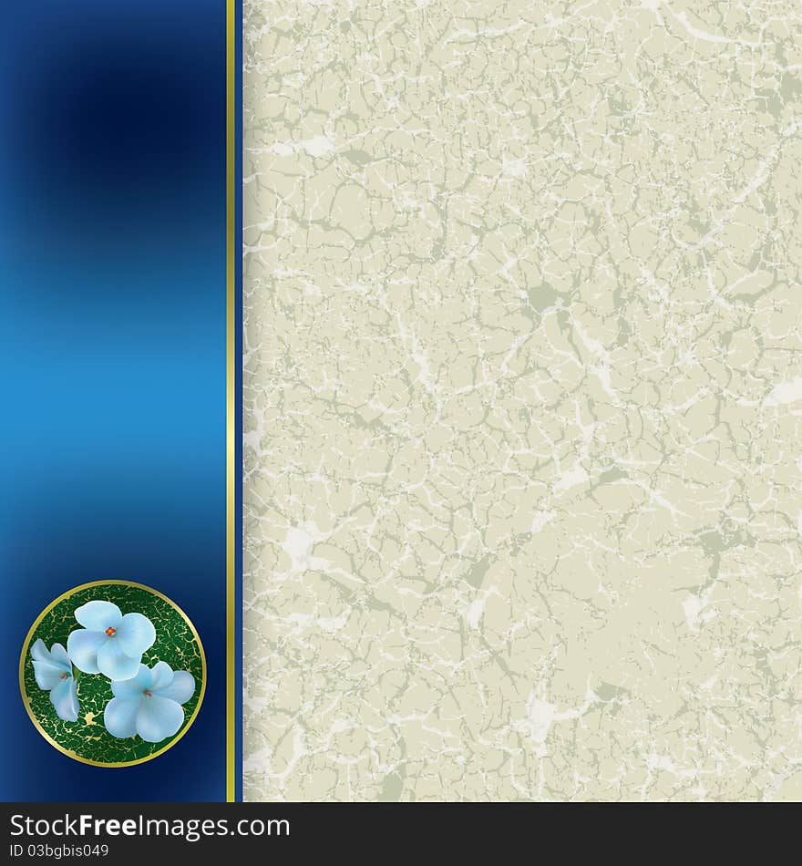 Beige grunge background with flowers on blue. Beige grunge background with flowers on blue