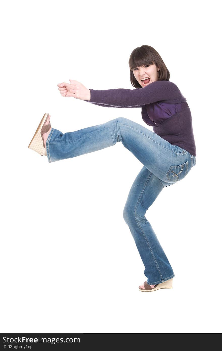 Young adult brunette woman over white background. Young adult brunette woman over white background