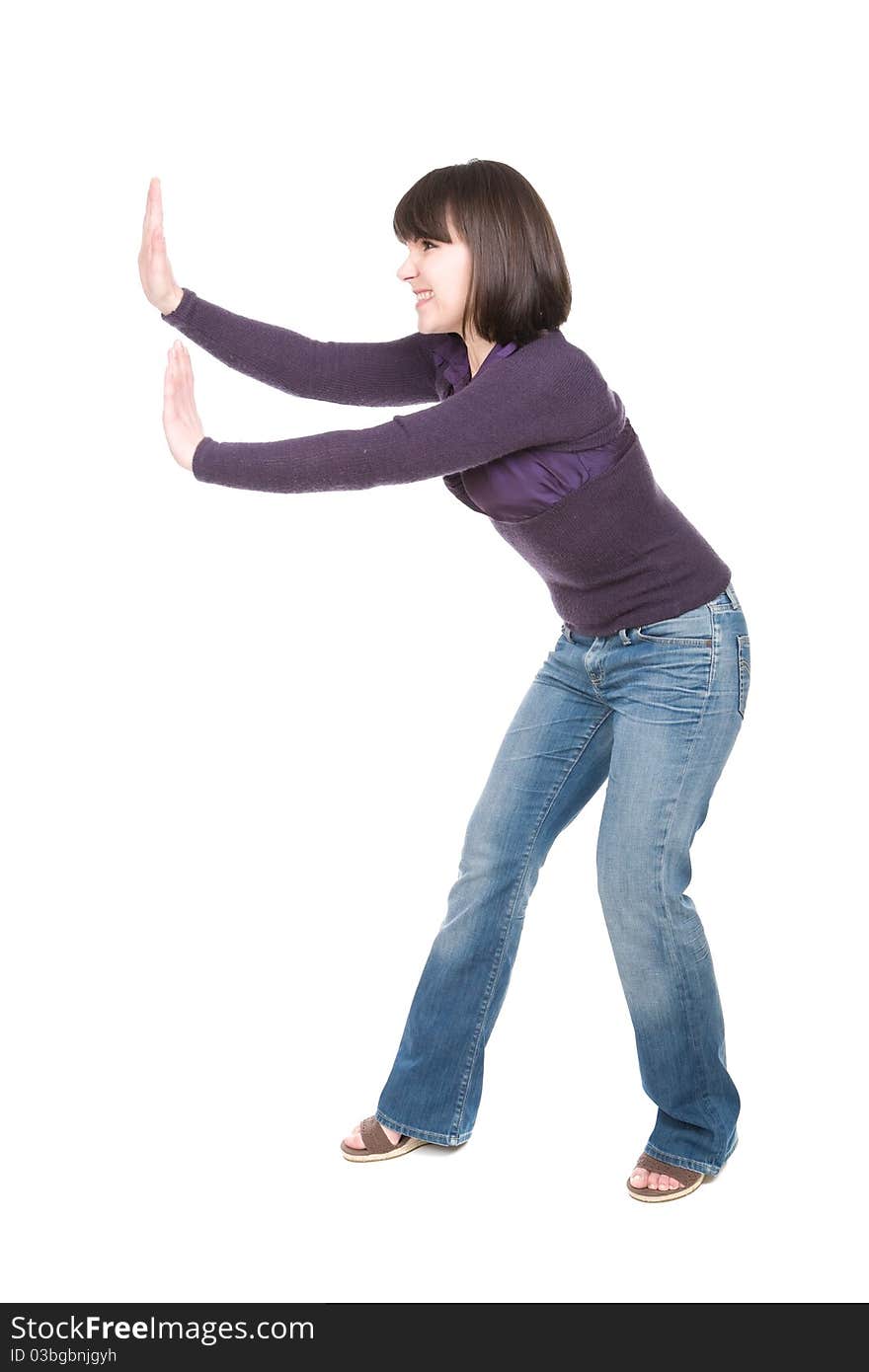 Young adult brunette woman over white background. Young adult brunette woman over white background