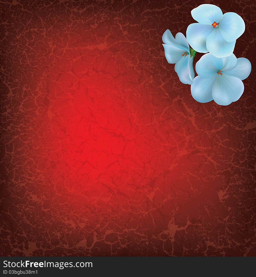 Grunge floral background with flowers on red. Grunge floral background with flowers on red