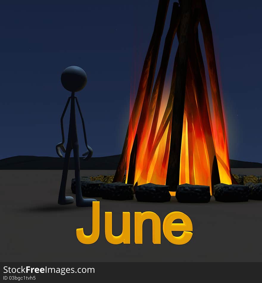 3d figure in front of a bonfire; this picture deals with the theme of june. 3d figure in front of a bonfire; this picture deals with the theme of june.