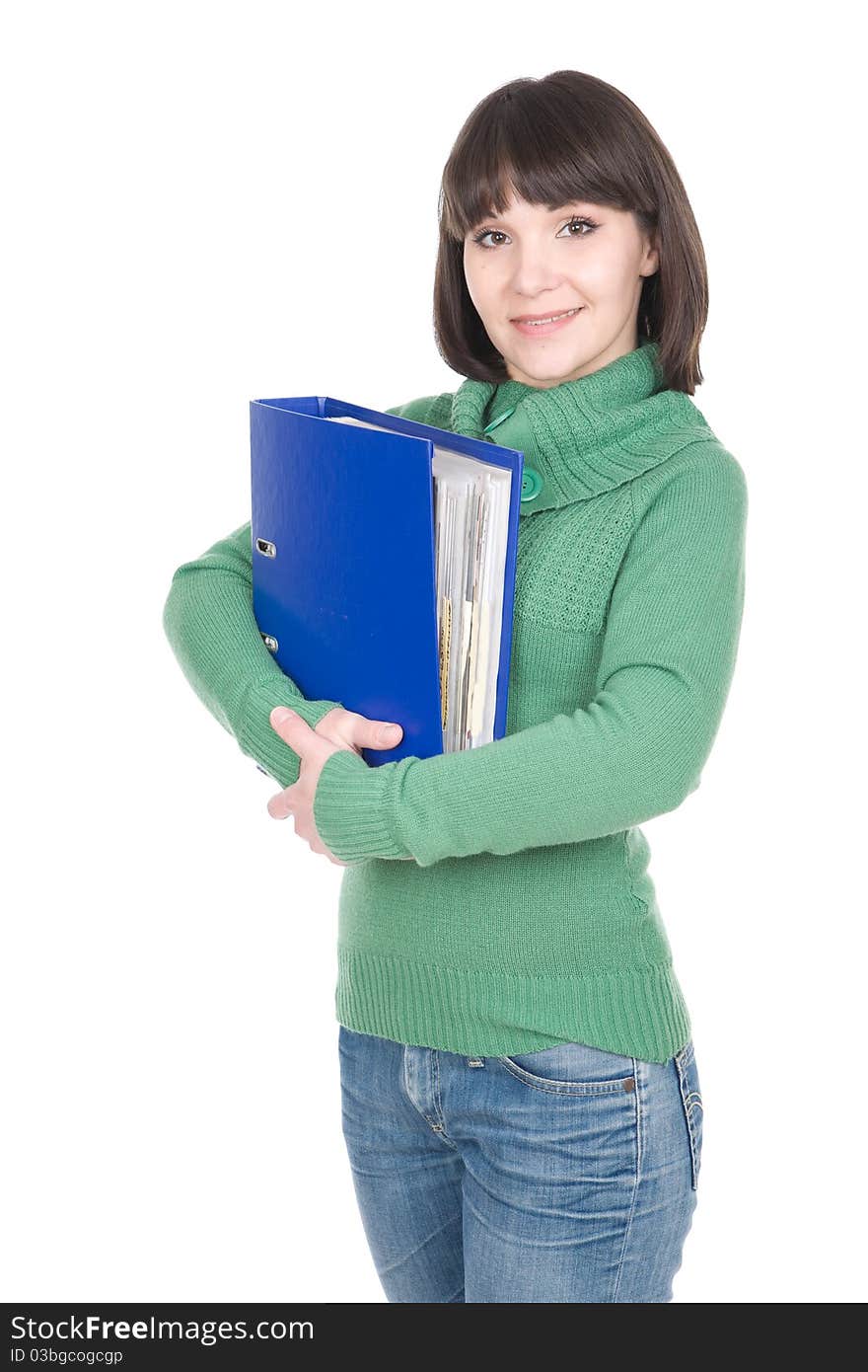 Young adult student woman over white background