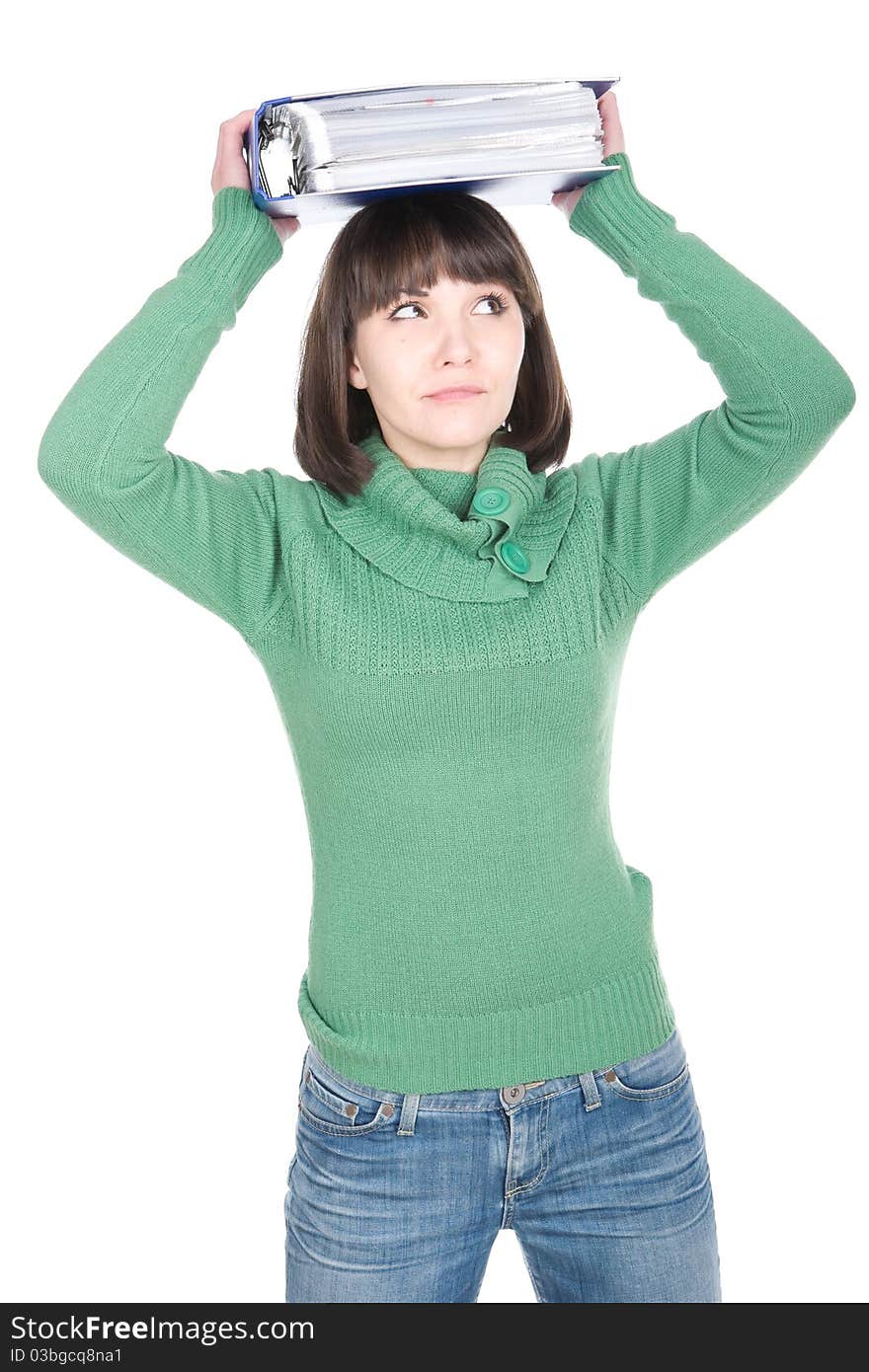 Young adult student woman over white background