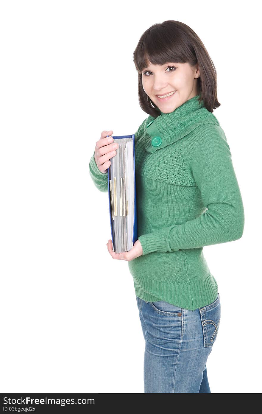 Young adult student woman over white background