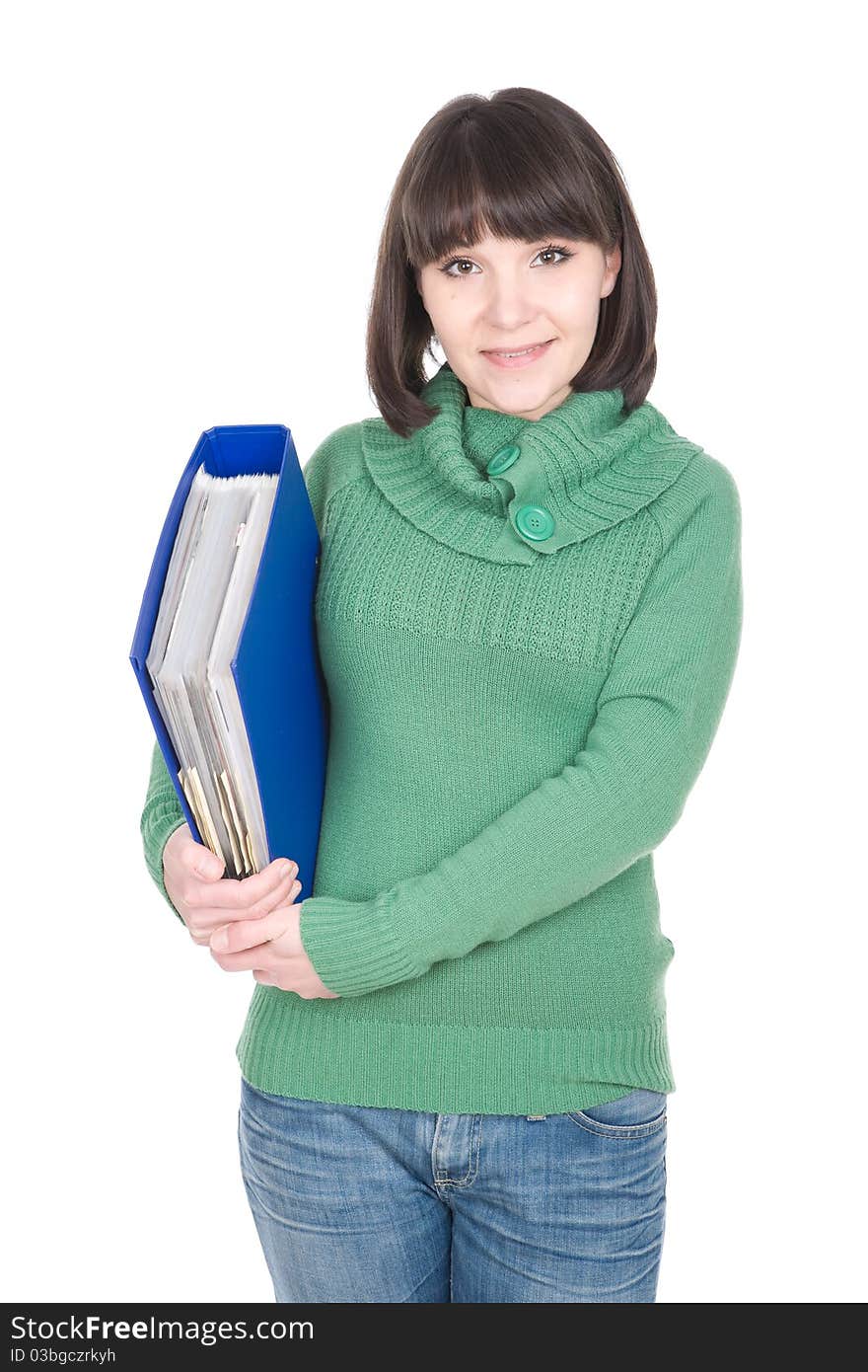 Young adult student woman over white background