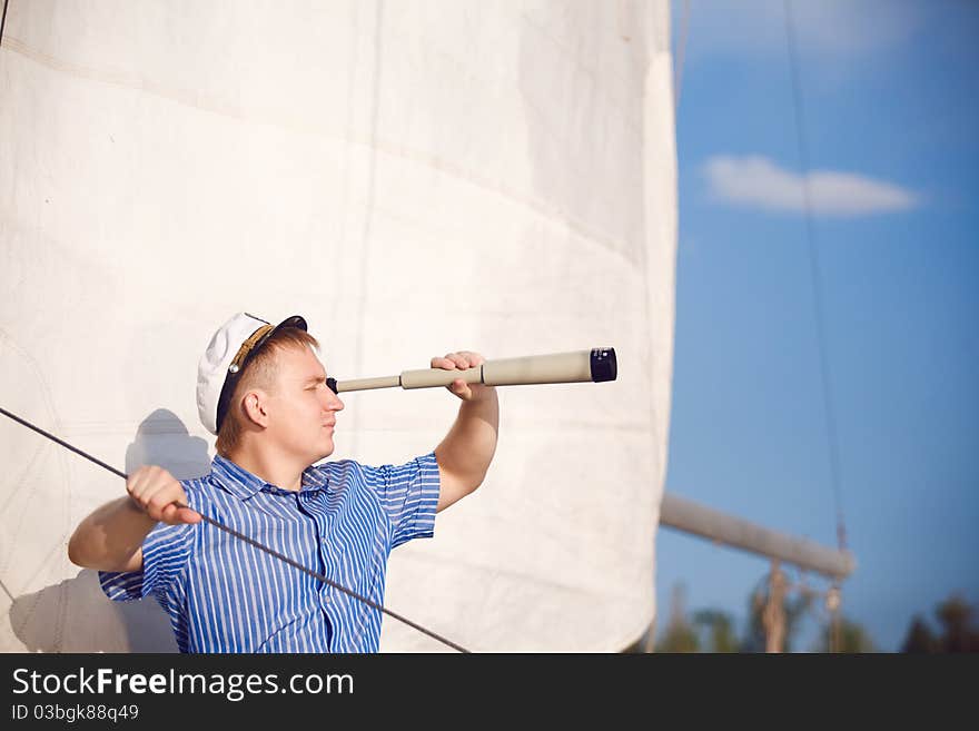 A skipper on the yacht. A skipper on the yacht