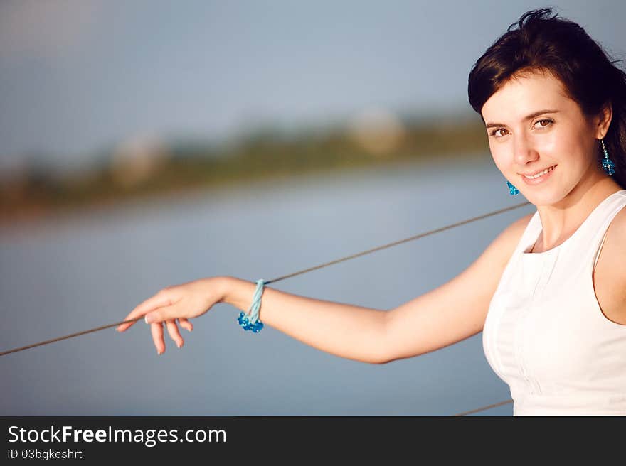 Portrait of a pretty girl on the yacht. Portrait of a pretty girl on the yacht