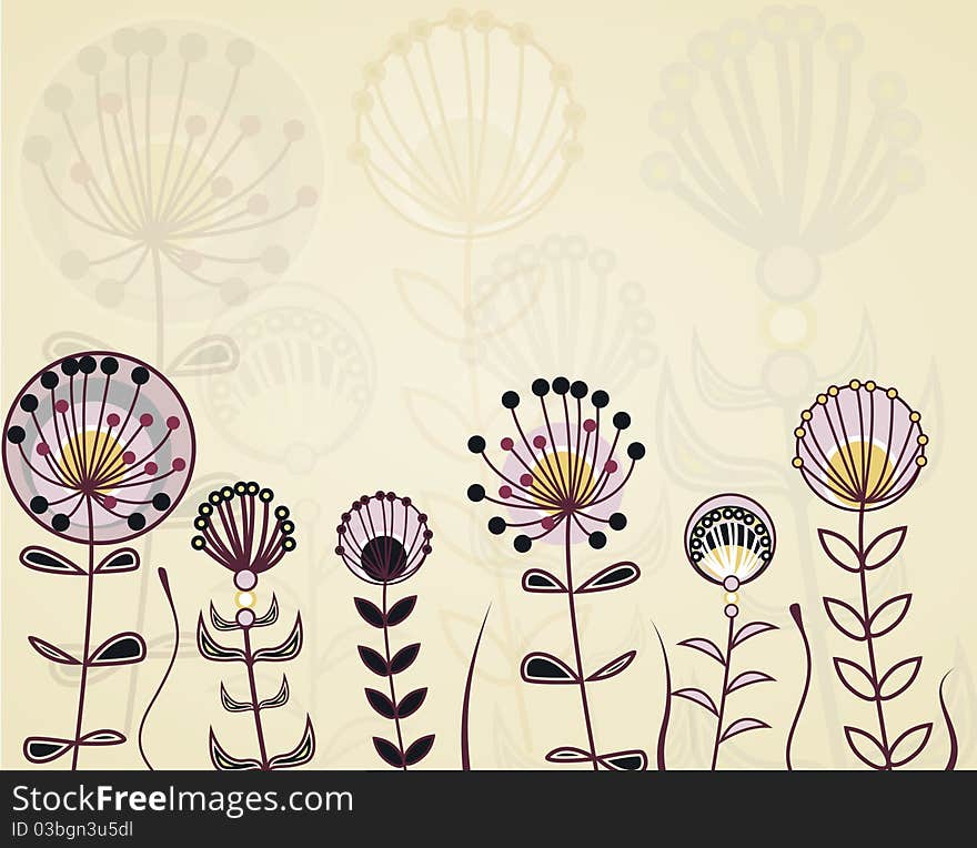 Abstract background with hand drawn plants