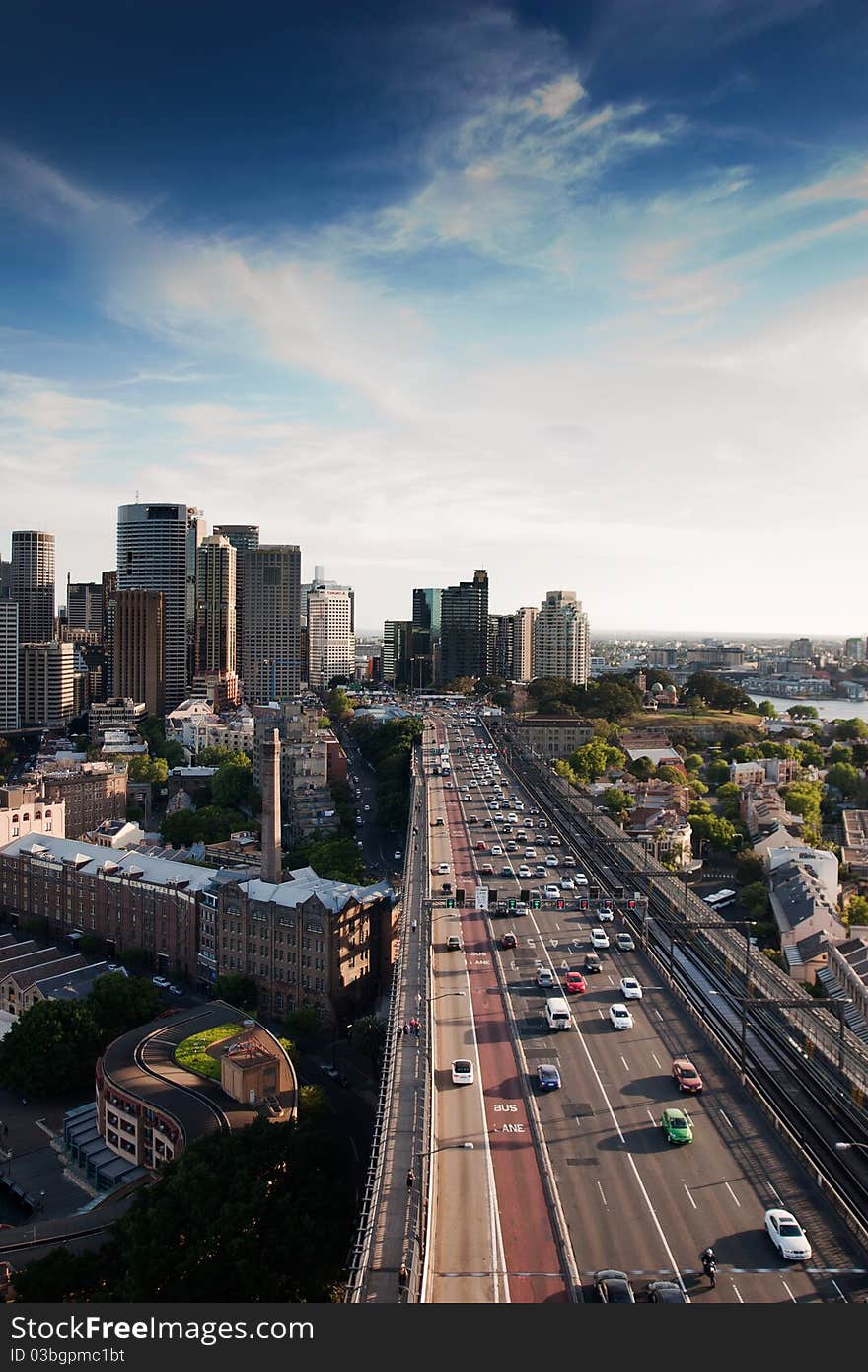 Urban motorway to Sydney in the late afternoon. Urban motorway to Sydney in the late afternoon