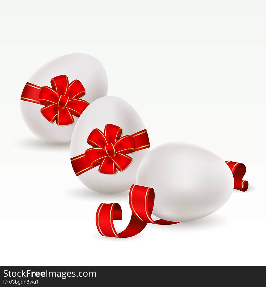 Easter background with egg decorated and red bow