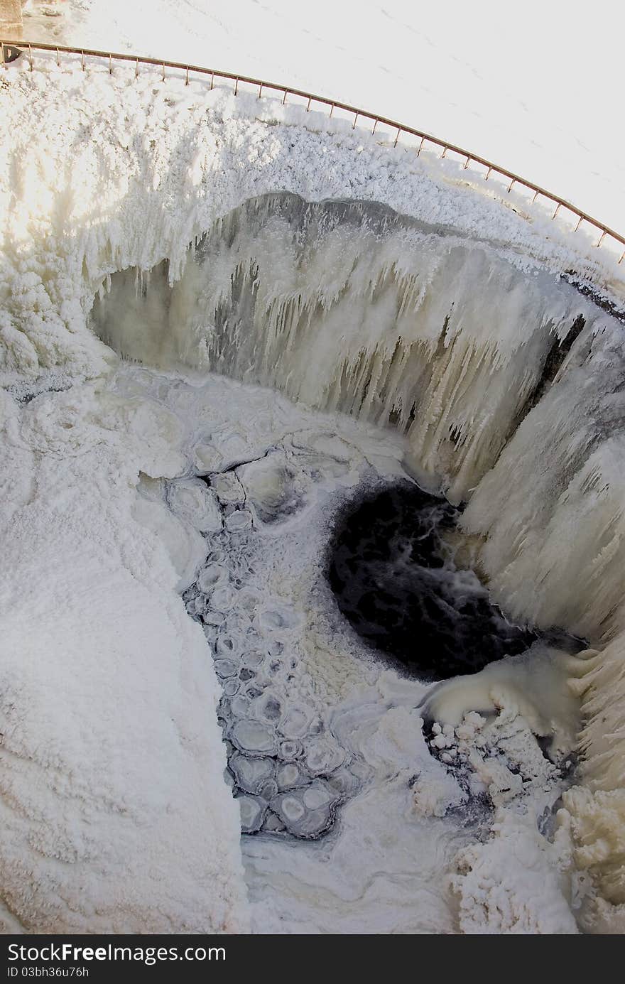 Lake Dam Ice Forms In Midwinter