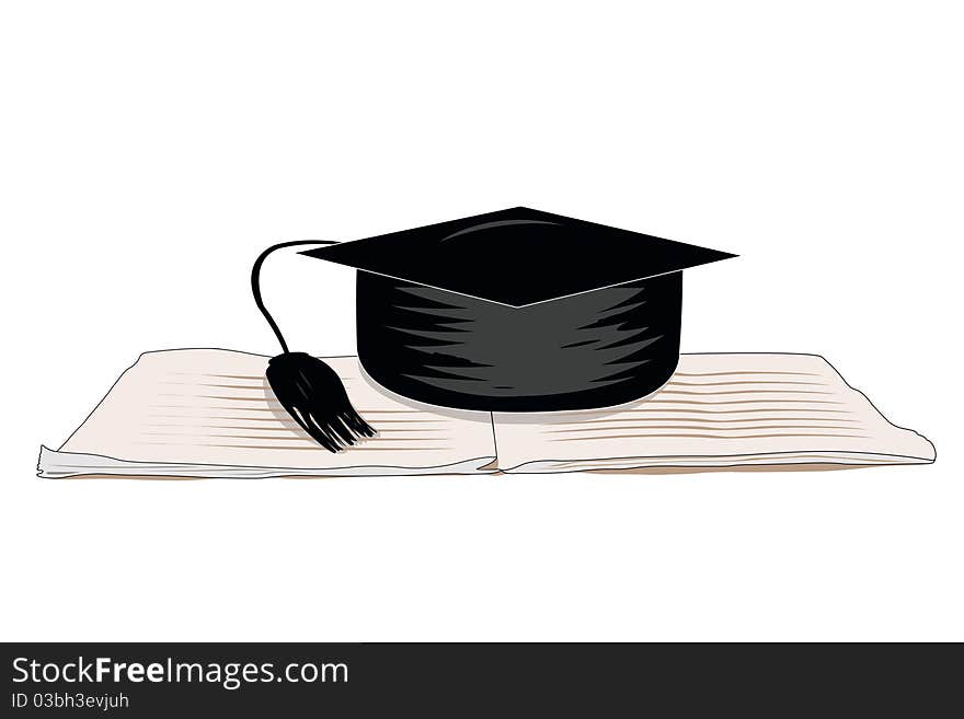 Vector illustration of a professor cap on the note book under the white background