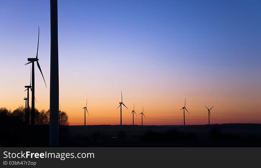 Wind Farm At Sunset