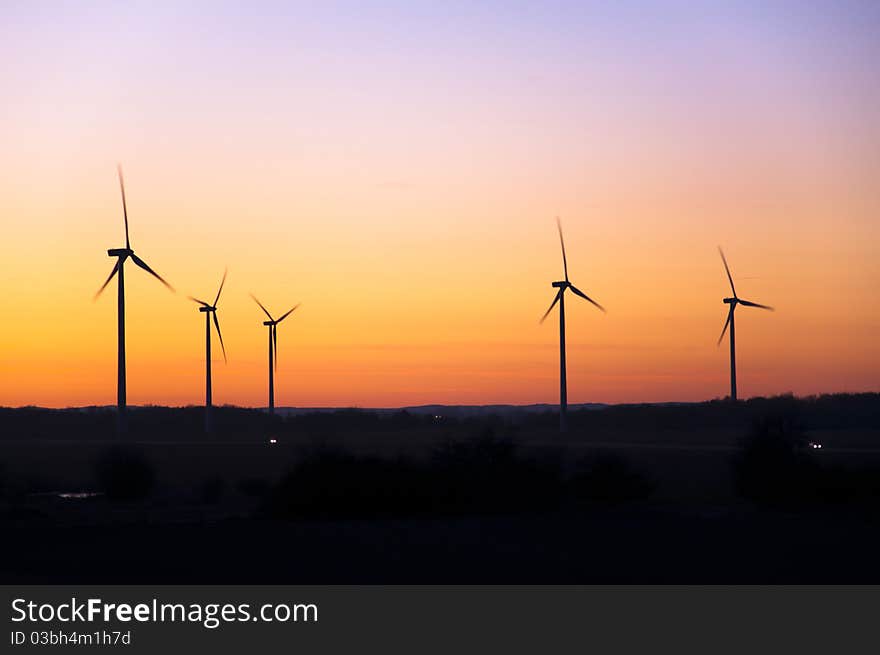 Wind farm at colorfull sunset. Wind farm at colorfull sunset