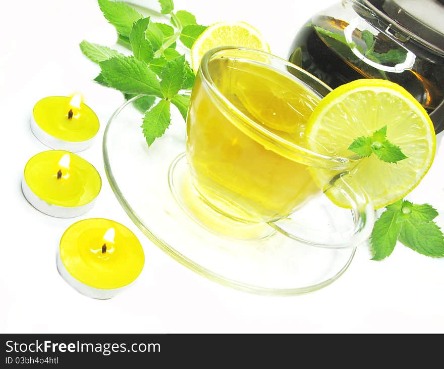 Fruit yellow tea with lemon and mint