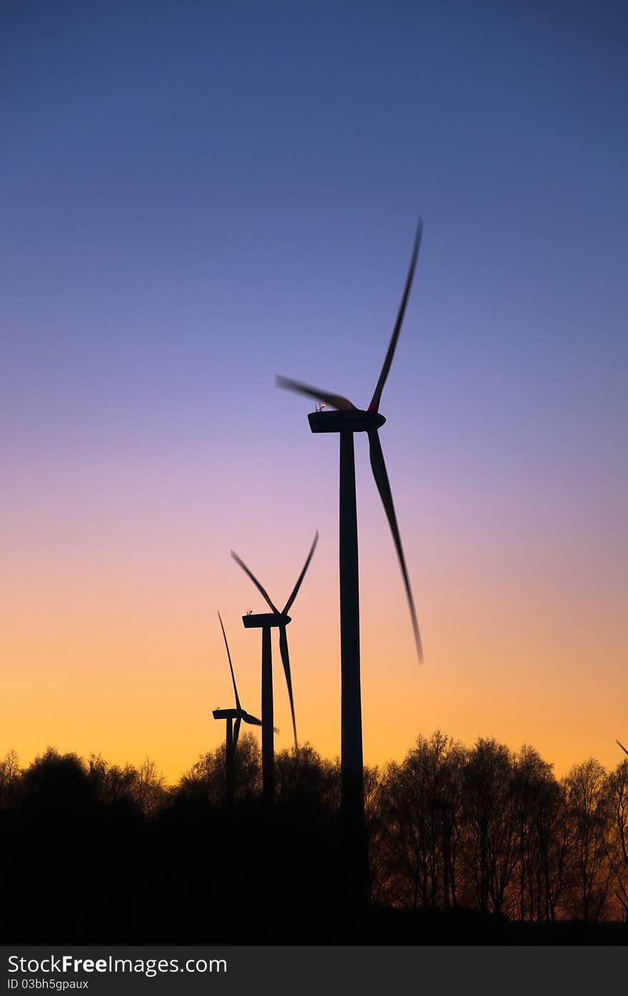 Wind farm at colorfull sunset. Wind farm at colorfull sunset