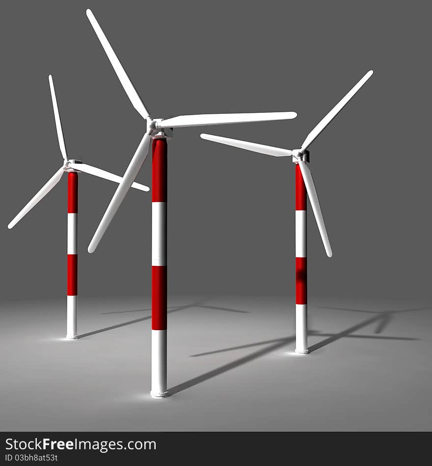 Wind turbine farm 3D render