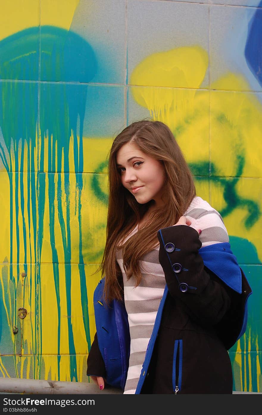 Pretty girl in the subway underground passage. Kiev,Ukraine