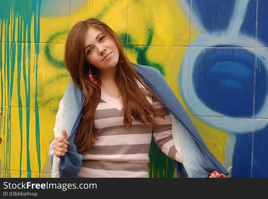 Pretty girl in the subway underground passage. Kiev,Ukraine