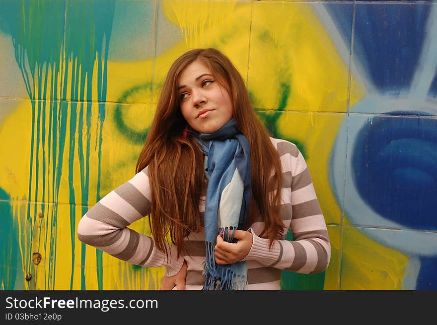 Pretty girl in the subway underground passage. Kiev,Ukraine