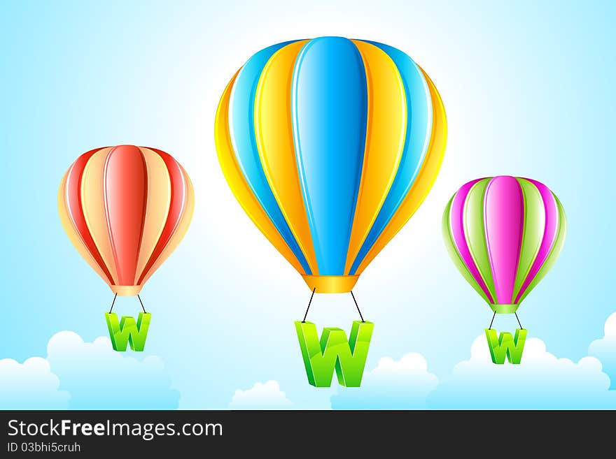 Illustration of WWW hanging from hot air balloon in sky