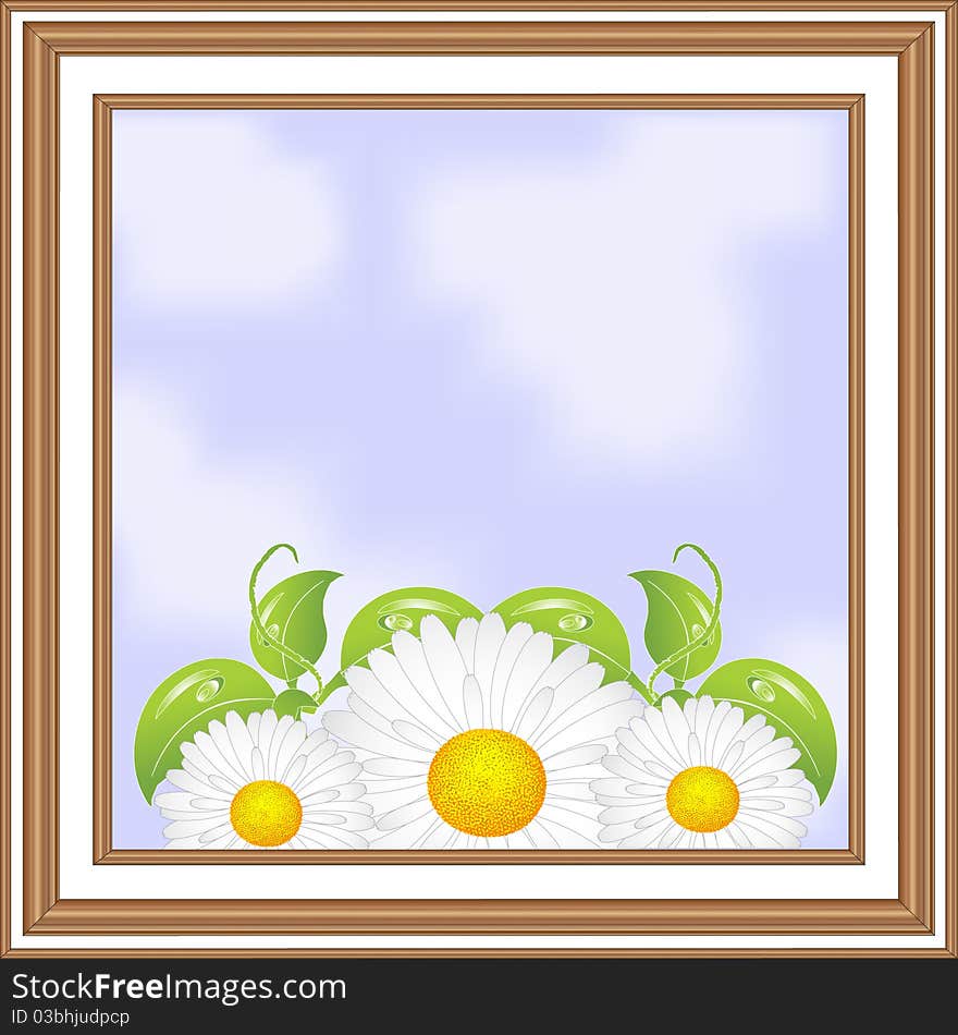 Wooden frame with daisies inside