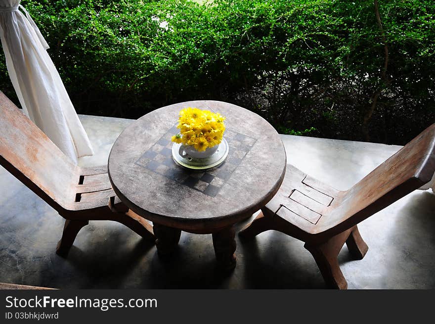 Wooden Chess Table & Chairs