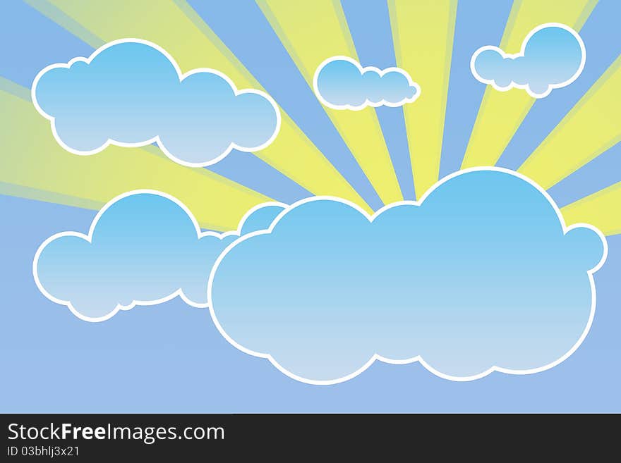 Abstract cloudscape with sun rays illustration