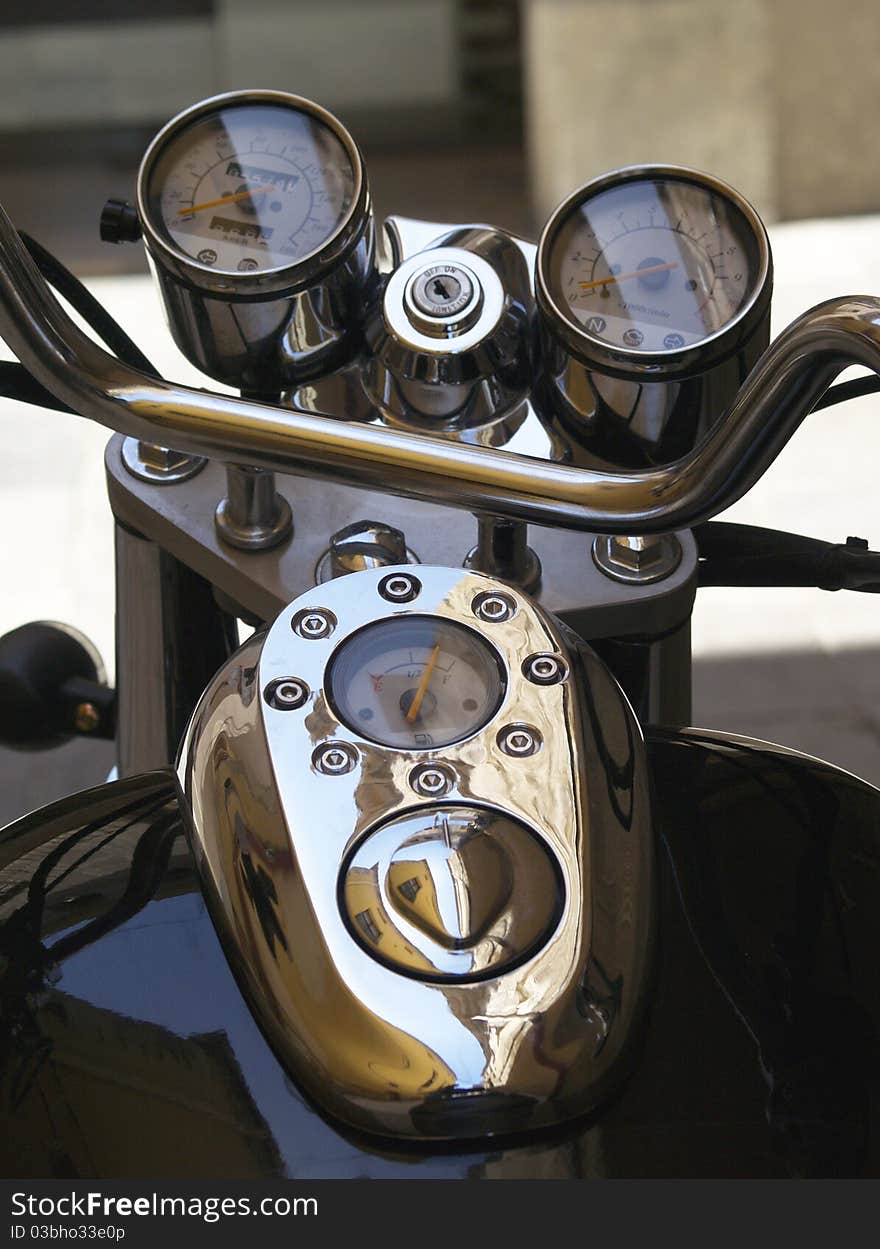 Detail of a motorcycle dashboard. Detail of a motorcycle dashboard