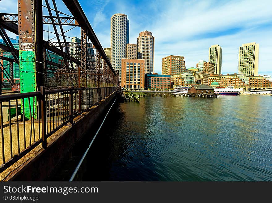 View of Boston Financial District and Marina.