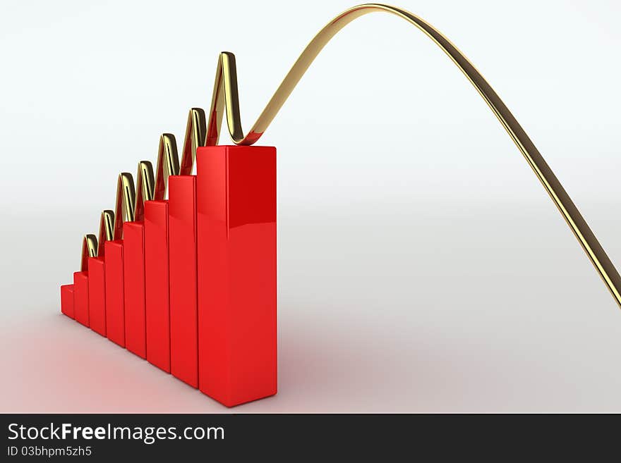 3D rendered illustration of a falling business graph. 3D rendered illustration of a falling business graph