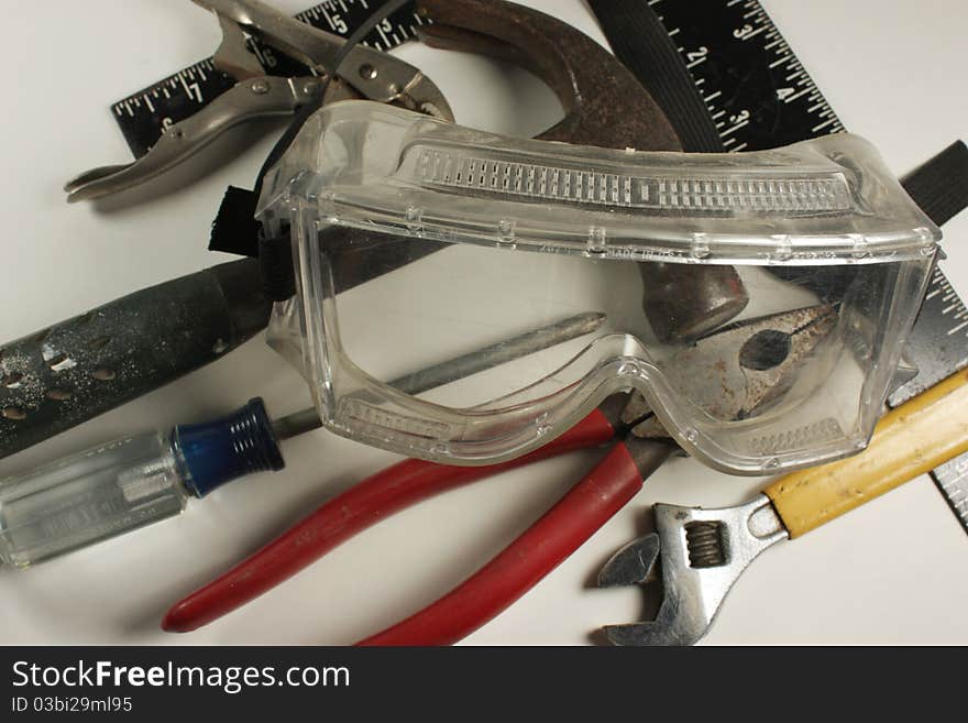 Tools and safety goggles