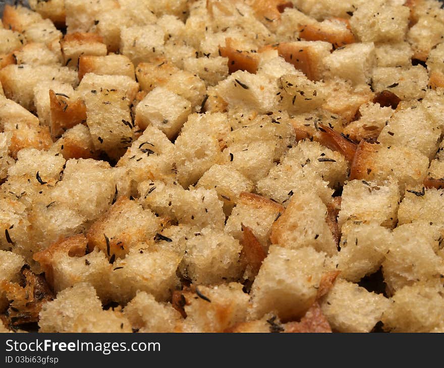 View fried pieces of bread. View fried pieces of bread